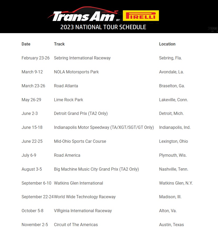 Trans Am Releases 2023 National Tour & West Coast Series Schedules